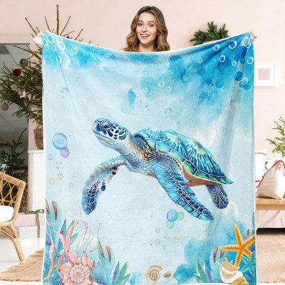 Sea Turtle Blanket Coastal Throw Cozy Beach and Nautical Sea Turtles Blanket ...