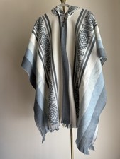 Lightweight ALPACA Wool Hooded Poncho Pullover UNISEX Boho Ethnic
