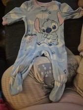 Disney Stitch 12M Blue Clouds One Piece Footed Flame Resistant Pajamas