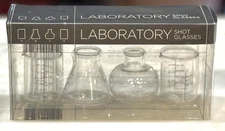 ThinkGeek Laboratory Shot Glasses NEW 4 Graduated Beakers And Flasks