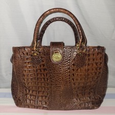 Borsa da medico vintage Brahmin usata in ottime condizioni Pecan Melbourne borsa a mano in pelle di coccodrillo goffrata 
