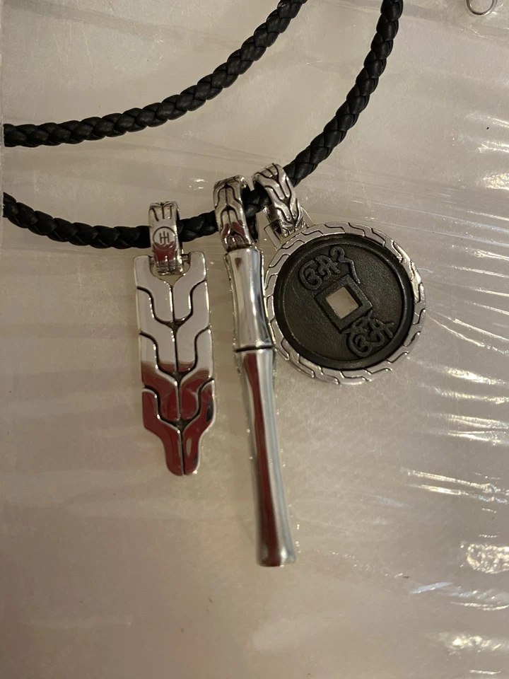 Raro juego de amuletos de plata 925 John Hardy de 3 piezas/collar de cuero negro de 3 mm 26”/etiqueta Foto 2 de 4