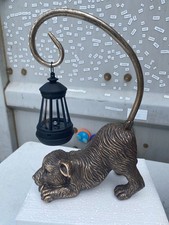 Solar Puppy Dog Garden Statue - 8" Bronze Tone Dog with Hanging Lantern NIB