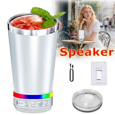16oz Music Bluetooth Speaker Tumbler with Lid Stainless Steel Insulated Cup LED