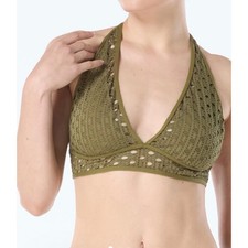 Carmen Marc Valvo Olive Green Crochet Halter Bikini Top C21962 Olive L 82 NWT