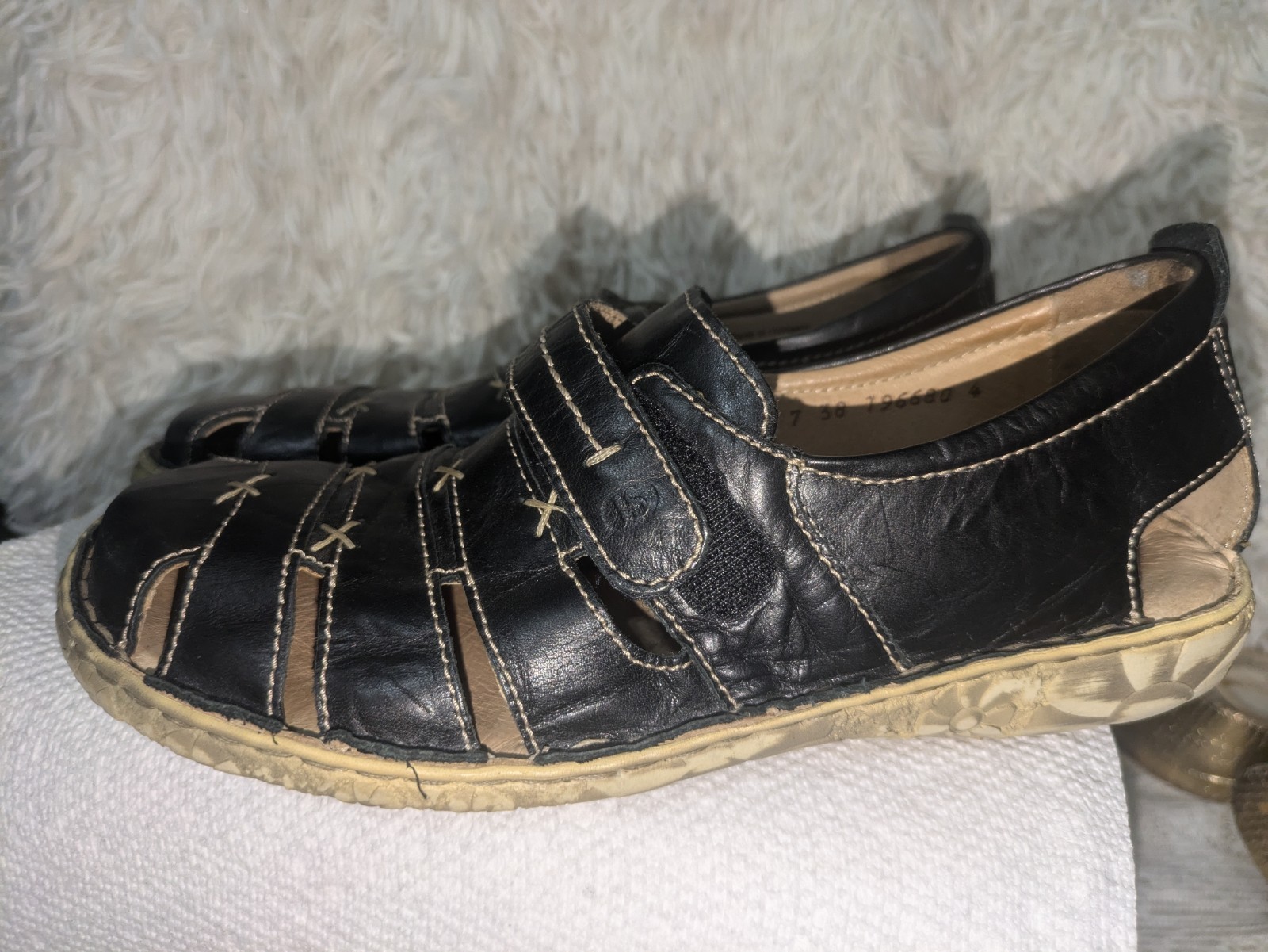 Womens Boho Sandels Josef Seibel Sz 7 Black Leather  Fisherman Shoes Retail$75