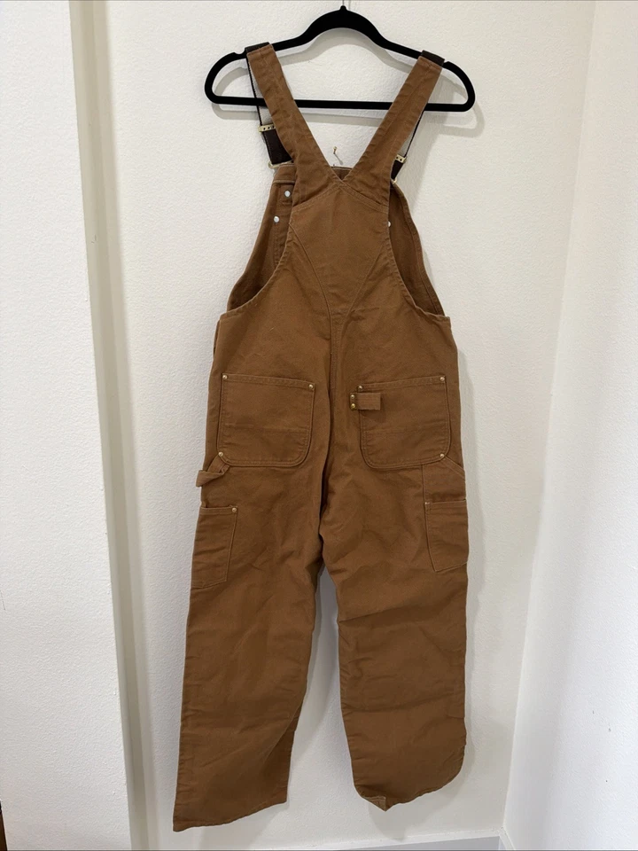 Mono con tirantes Carhartt Duck R01 BRN marrón algodón ropa de trabajo para hombre 36x32 doble rodilla Foto 2 de 4