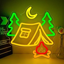 16" Camping Tent Forest Campfire LED Neon Sign With Dimmer USB Powered Light