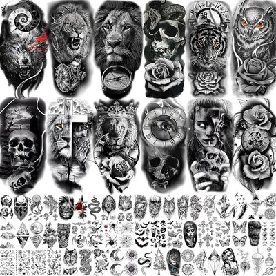 68 Blätter Groß Schwarz Temporäre Tattoos Herren Frauen Klebetattoos Er