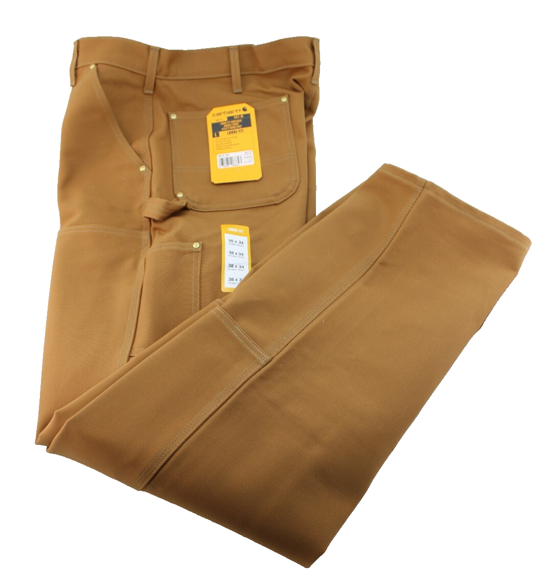 CARHARTT Men Size 38 x 34 Loose Fit Double Knee Brown Canvas 