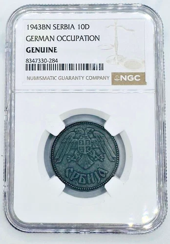 1943BN Serbia 10D German Occupation  NGC Genuine