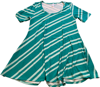 LULAROE Stretchy Two-Tone Green Stripe Simple Comfort Athleisure Dress womens XS