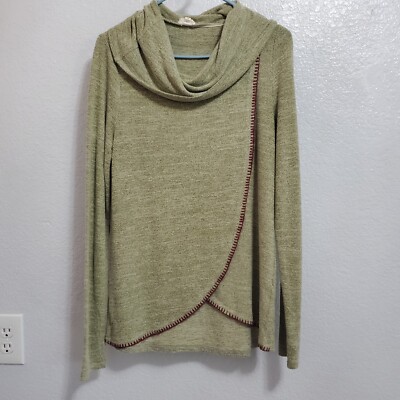 Hem & Thread Top Women M Green Cowl Neck Long Sleeve Tulip Hem Pullover Tunic