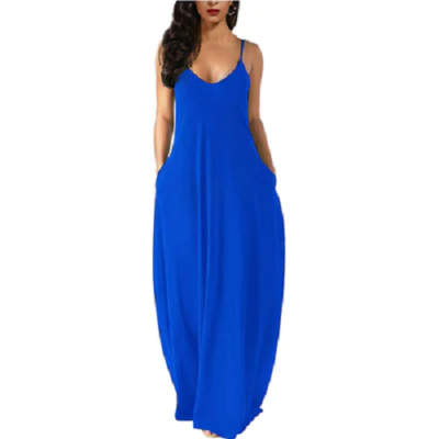 Women's Super Soft Comfy Sleeveless Loose Plain Long Maxi Dress with  Pockets | eBay