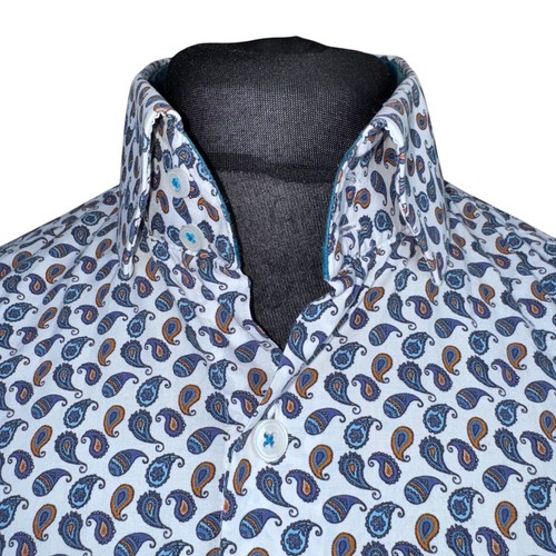 HAWES & CURTIS Shirt Mens MEDIUM Long Sleeve White Paisley Print - Picture 3 of 12