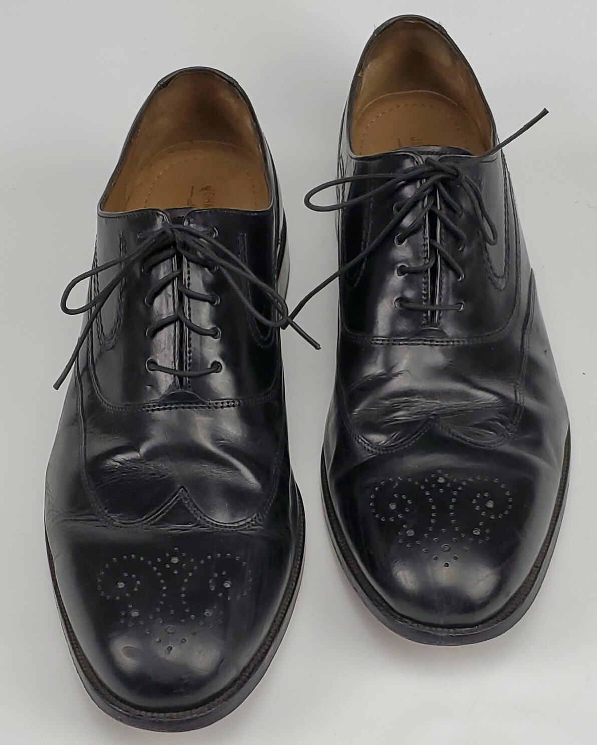 SAOLA Scarpe Johnston & Murphy 15 7071 nere in pelle punta ad ala suola in pelle taglia 11 5 M