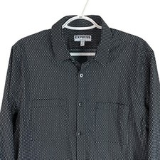 Express Mens Extra Slim Button Up Shirt Large 16-16.5 Black Geometric L/S Cotton