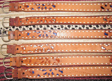 Vintage Western C M Co Buckstitch Inlay Leather Belts 6 pc Size 28 NEW