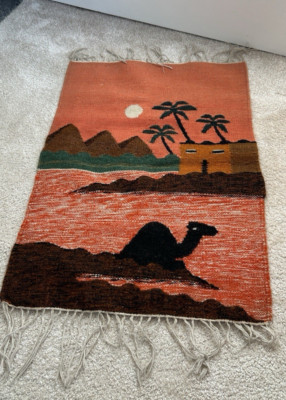 Vintage Ägyptische Kamel Wolle Handgewebt Teppich Carpet Kelim Rug Pyramidenmuster Neu