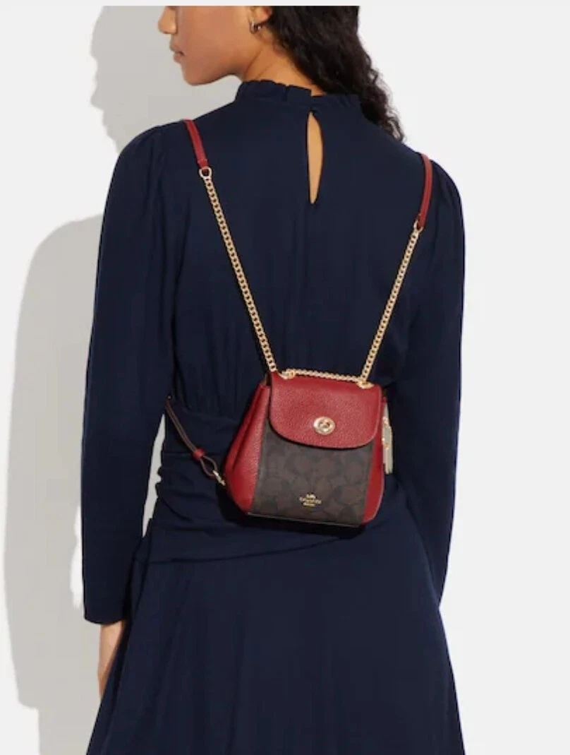 Mini Zaino Coach Convertibile Nuovo con Etichette Marrone 1941 Rosso