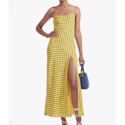 Staud Bellamy Dress in Soleil Calico / Lace Up Backless Maxi Dress w/ Slit  | eBay