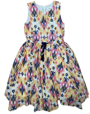 Artisan NY Girls A-Line Tribal Waist Accent Tassel Beads Dress Navy Yellow Sz 8