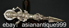 13" Tibet Buddhismus Alte Silber Ganesha Elefant Gott Buddha Phurba Dolch Halter