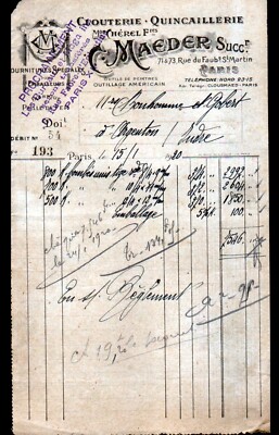 PARIS (XII° / X°) AMERIKANISCHES WERKZEUG EISENWAREN ''CHEREL / C. MAEDER'' 1920