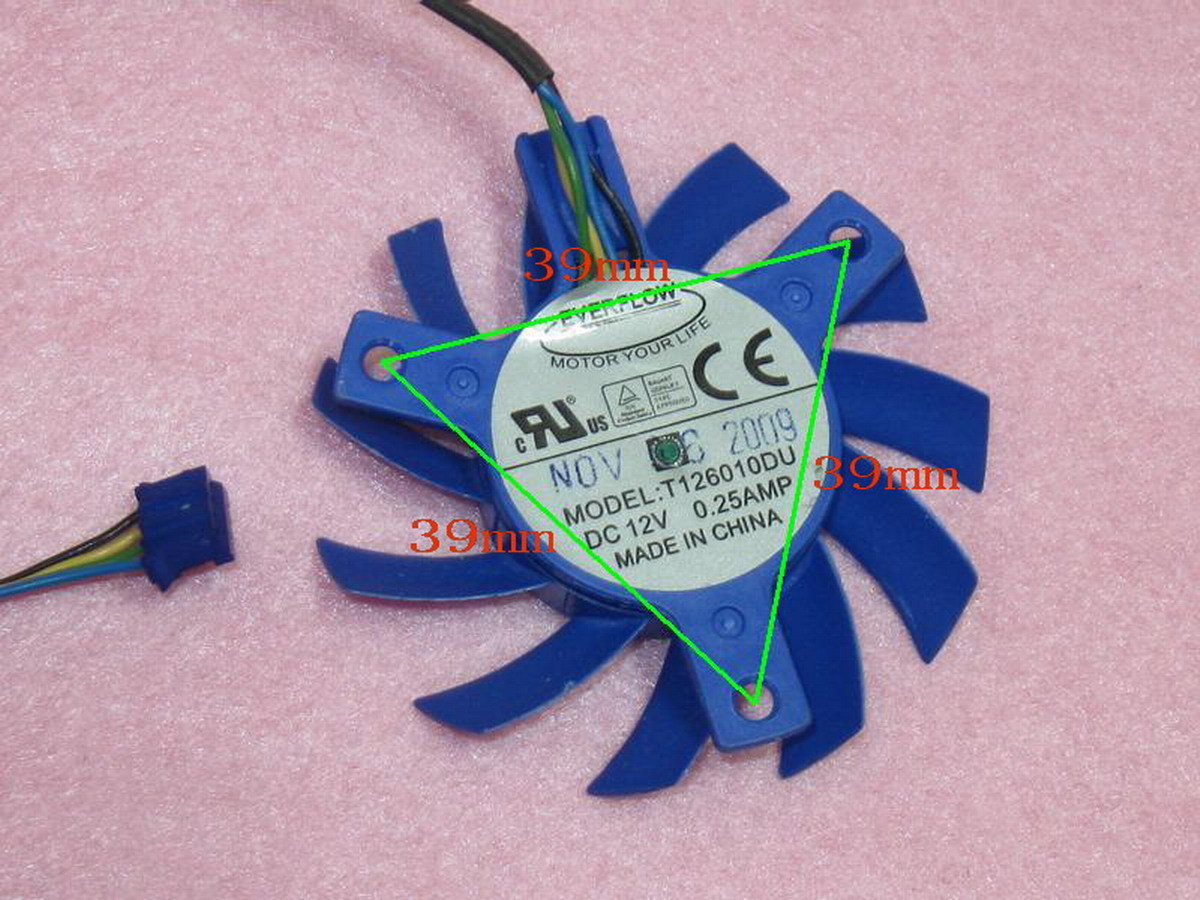 55mm Video Card Fan Replacement 39mm 4Pin EVERFLOW T126010DU DC 12V 0