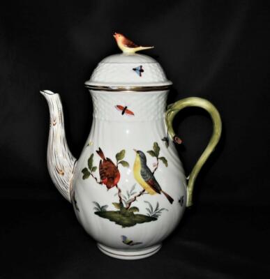 Herend Porcelain ROTHSCHILD BIRD Coffee Pot Leaf Branch  Spout Bird Finial 1611