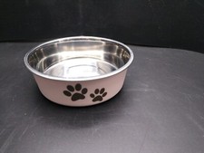 STAINLESS STEEL Non Skid Bella Dog Designer Bowl Pink w/ Brown Paws 5.50"