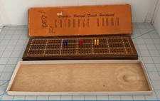 Vtg Drueke's No. 28 Natural Finish Hardwood Cribbage Board w/Pegs Original Box
