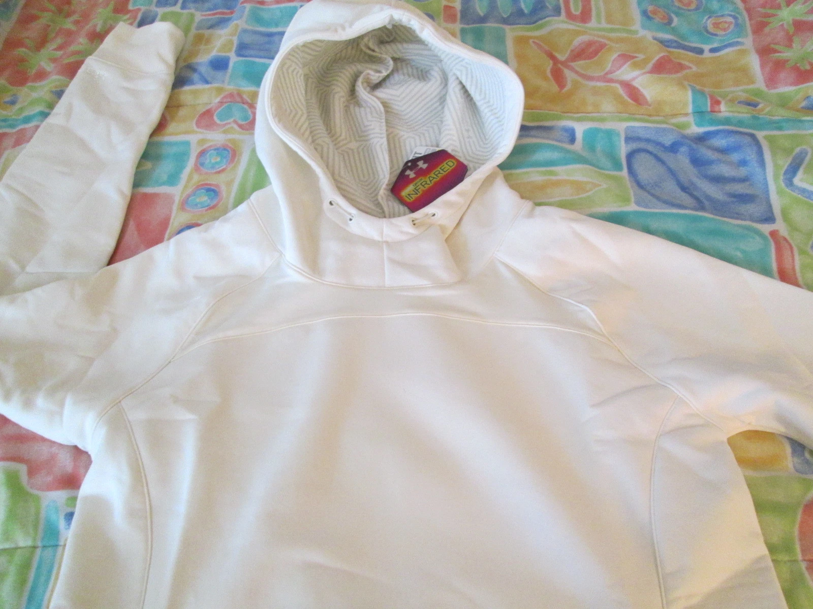 OFF WHITE NUOVA felpa con cappuccio donna UNDER ARMOUR COLDG INFRARED STORM bianco sporco LG SPEDIZIONE GRATUITA