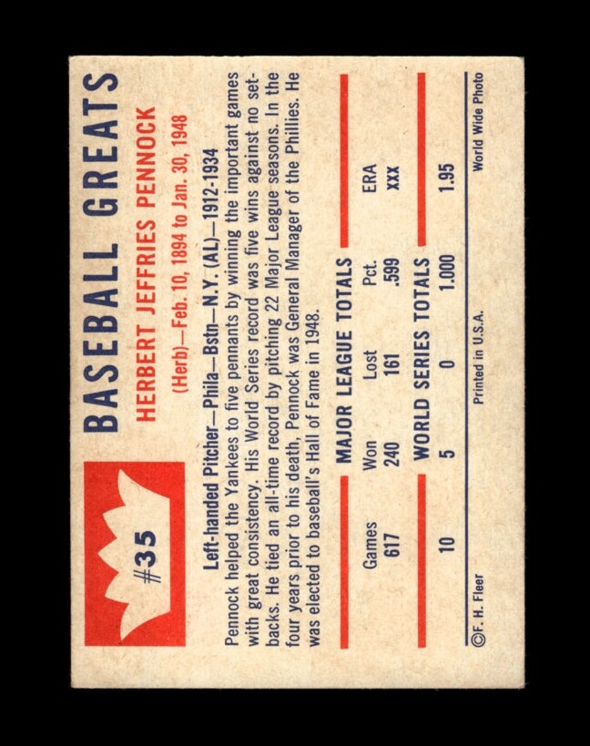 1960 Fleer SetBreak 35 Herb Pennock EXEXMINT *GMCARDS* eBay