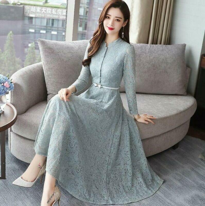 Womens High Waist Formal Long Dress Slim Korean Lace Dresses Elegant Ladies  SZ | eBay