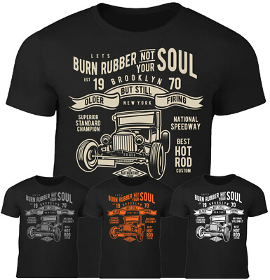 Burn Rubber Herren Hot Rod T-Shirt Oldschool V8 Style Rockabilly Vintage Custom