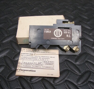 NEW ITE F10NCR Auxiliary Interlock Contact N.O. Normally open 600 Volt AC