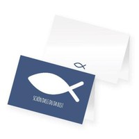 Itenga 24X Tischkarte Fisch Blau Platzkarte Kommunion Taufe Konfirmation Junge