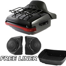 King Trunk Pad LED Light Speakers Fit For Harley Electra Road Glide 14-25 Black