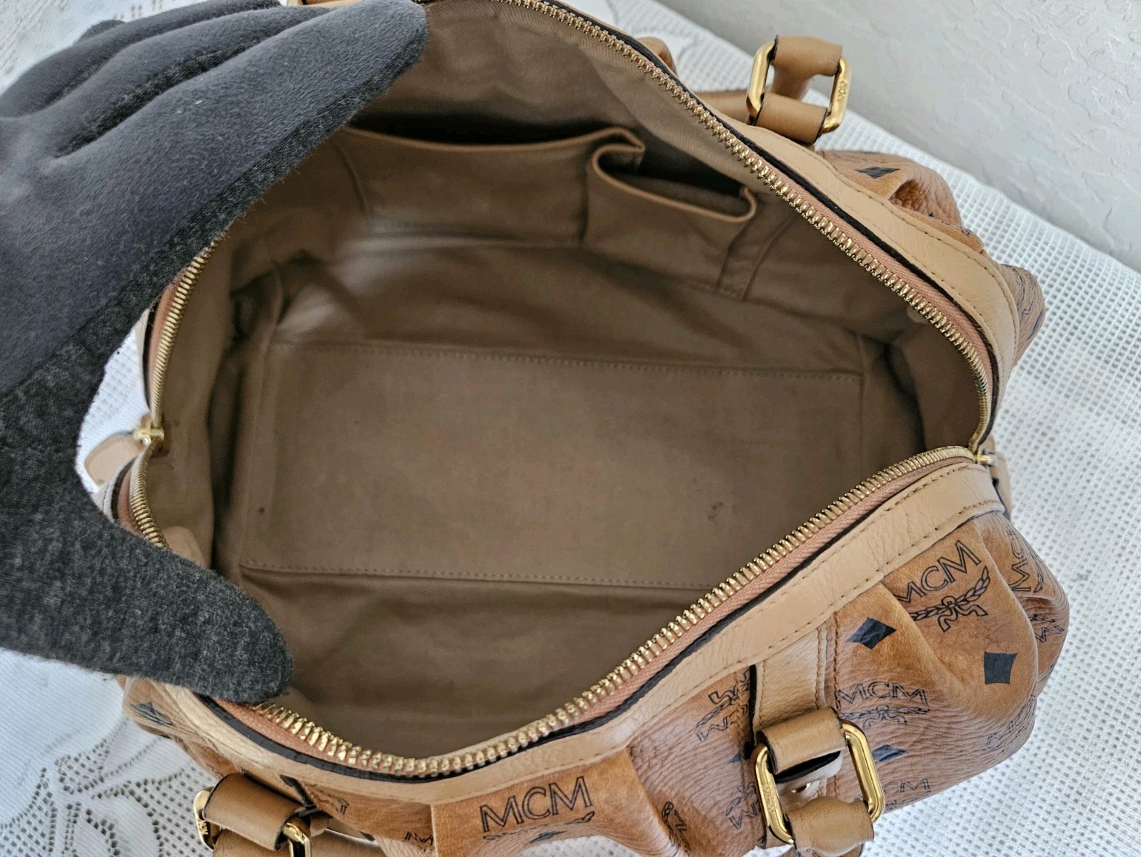 MCM Cognac Monogram Handbag Satchel AUTHENTIC — image 11