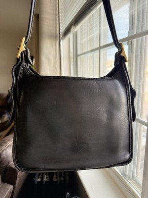 Vintage coach shoulder purse 9966 black and brass hardware zip | eBay