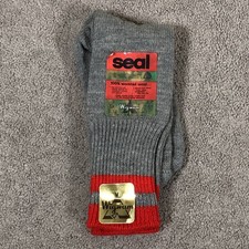 NEW Vintage WIGWAM SEAL Worsted Wool Socks Size 11 Gray Red Reinforced Heel Toe
