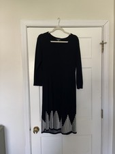 Nine West Black White Sweater Knit Dress Midi Geometric Chevron Women's Size L