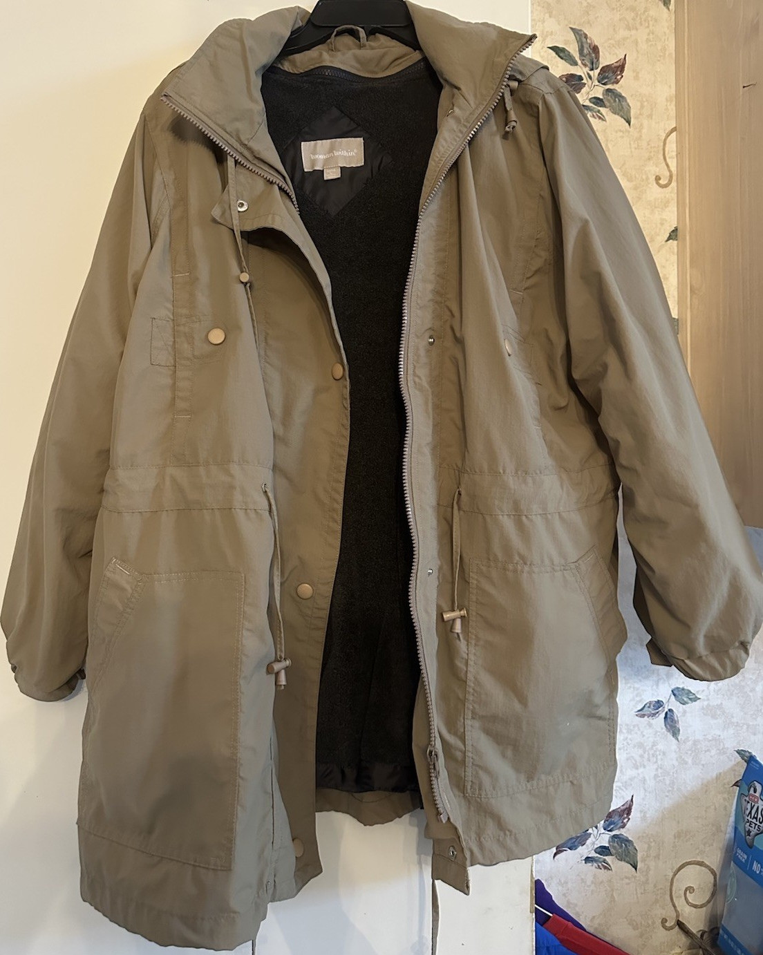 Women Within Khaki Hooded Button Drawstring Lined All-weathe