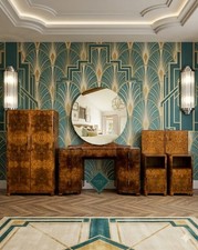 Art Deco Bedroom Suite, Dressing Table, Amoire, Bedside Cabinets.