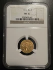 1911 Indian Head $2.5 Quarter Eagle Gold Coin MS62 NGC