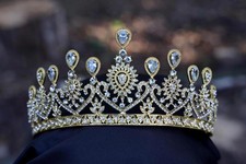 Tiered Gold Crystal Tiara Bridal Crown Birthday Wedding Gift Diadem prom metal