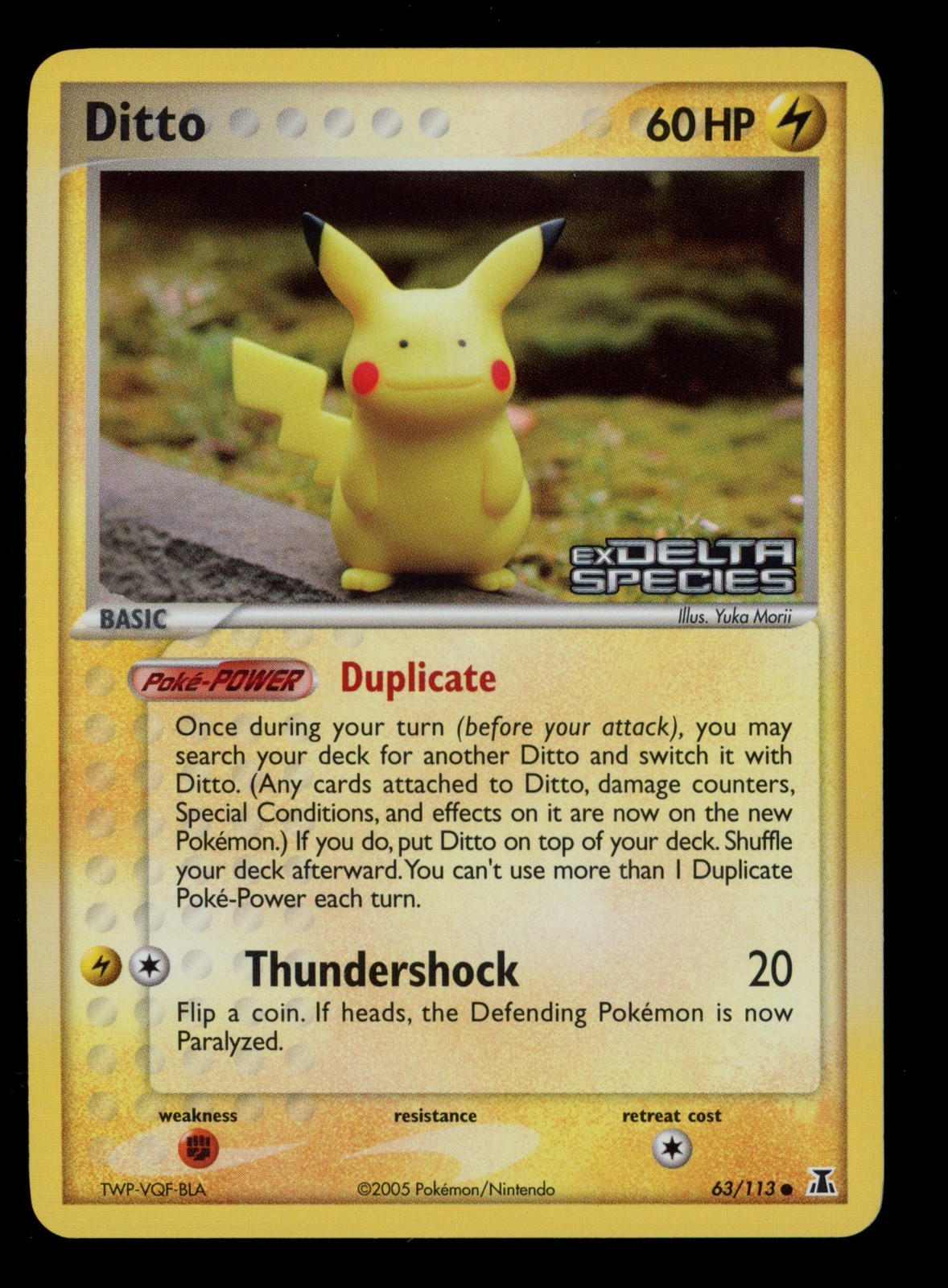 2005 POKEMON EX DELTA SPECIES PIKACHU DITTO #63/113 REVERSE STAMPED HOLO NM