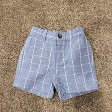 Janie and Jack Boys Plaid Shorts Blue White Windowpane Linen 6-12 Months NWT
