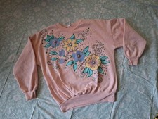 Puffy Paint PINK Floral 1980s Sweatshirt Cottagecore Handpainted Artsy